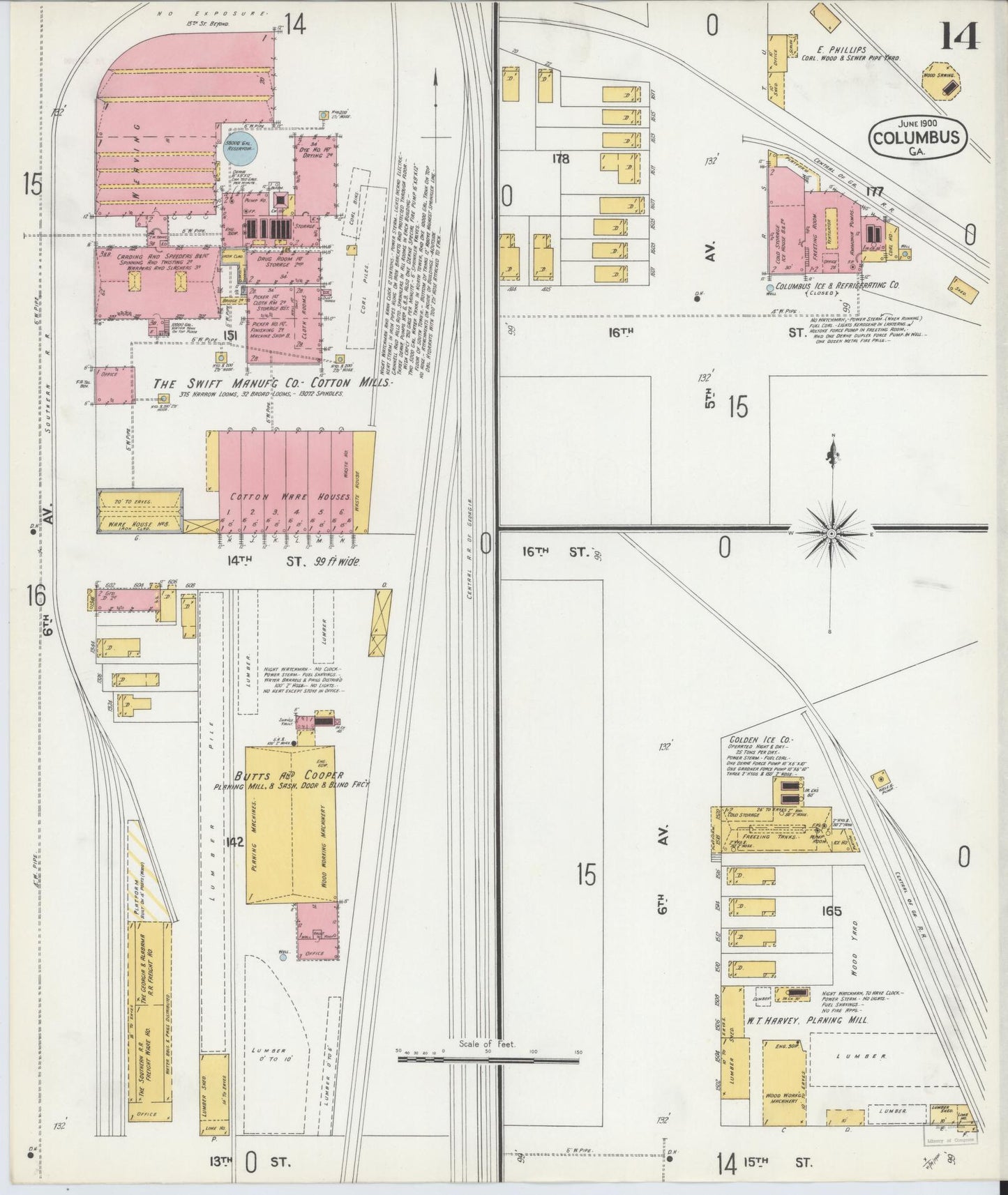 Sanborn Fire Insurance Map from Columbus, Muscogee County, Georgia (1900), Sheet #0014 - Historic Sanborn Fire Insurance Map Print, vintage old map wall art, antique decor, genealogy gift, Georgia Georgia map