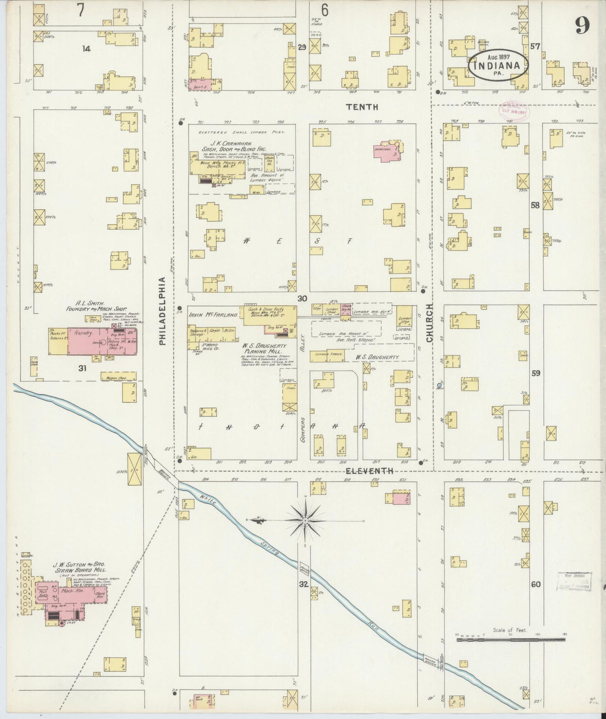 Sanborn Fire Insurance Map from Indiana, Indiana County, Pennsylvania (1888), Sheet #0009 - Historic Sanborn Fire Insurance Map Print, vintage old map wall art, antique decor, genealogy gift, Pennsylvania Pennsylvania map