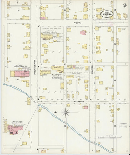 Sanborn Fire Insurance Map from Indiana, Indiana County, Pennsylvania (1888), Sheet #0009 - Historic Sanborn Fire Insurance Map Print, vintage old map wall art, antique decor, genealogy gift, Pennsylvania Pennsylvania map