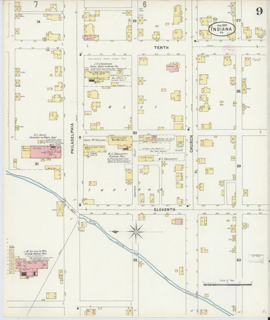 Sanborn Fire Insurance Map from Indiana, Indiana County, Pennsylvania (1888), Sheet #0009 - Historic Sanborn Fire Insurance Map Print, vintage old map wall art, antique decor, genealogy gift, Pennsylvania Pennsylvania map