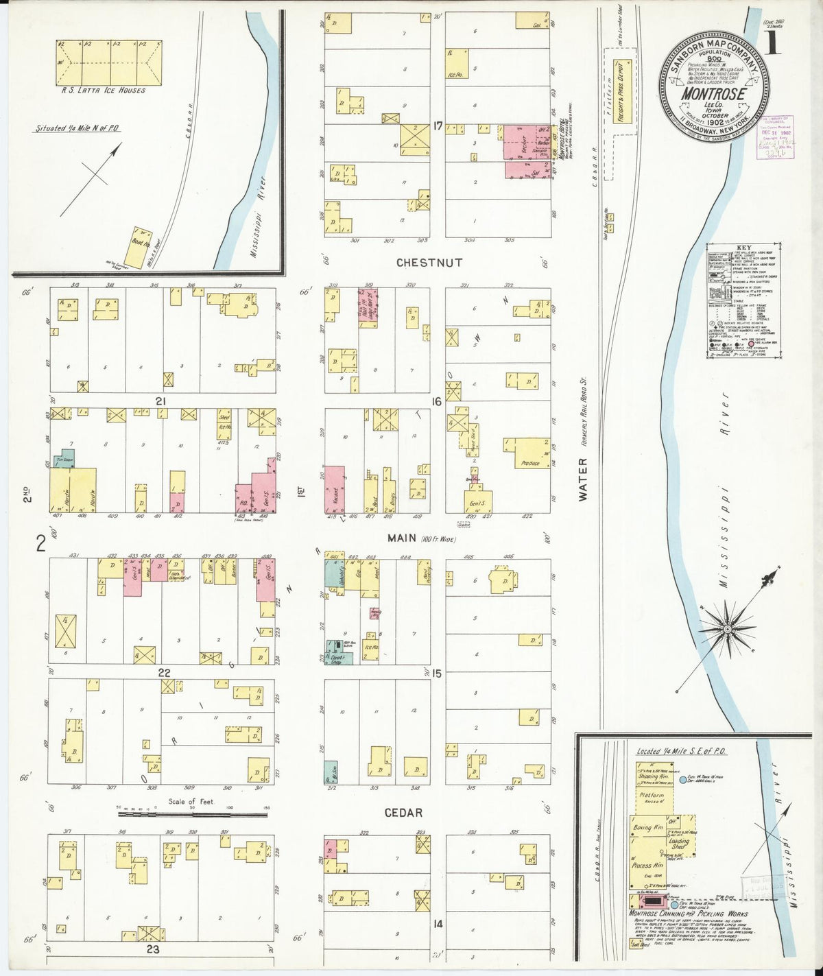 Sanborn Fire Insurance Map from Montrose, Lee County, Iowa (1902), Sheet #0001 - Historic Sanborn Fire Insurance Map Print, vintage old map wall art