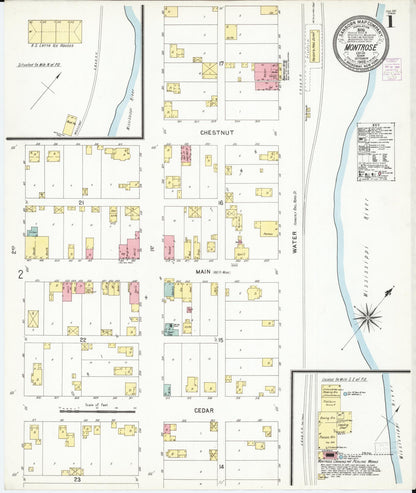 Sanborn Fire Insurance Map from Montrose, Lee County, Iowa (1902), Sheet #0001 - Historic Sanborn Fire Insurance Map Print, vintage old map wall art
