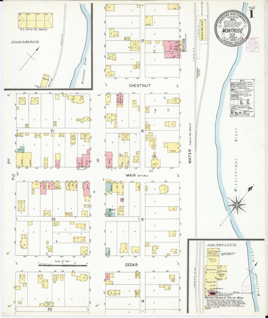 Sanborn Fire Insurance Map from Montrose, Lee County, Iowa (1902), Sheet #0001 - Historic Sanborn Fire Insurance Map Print, vintage old map wall art