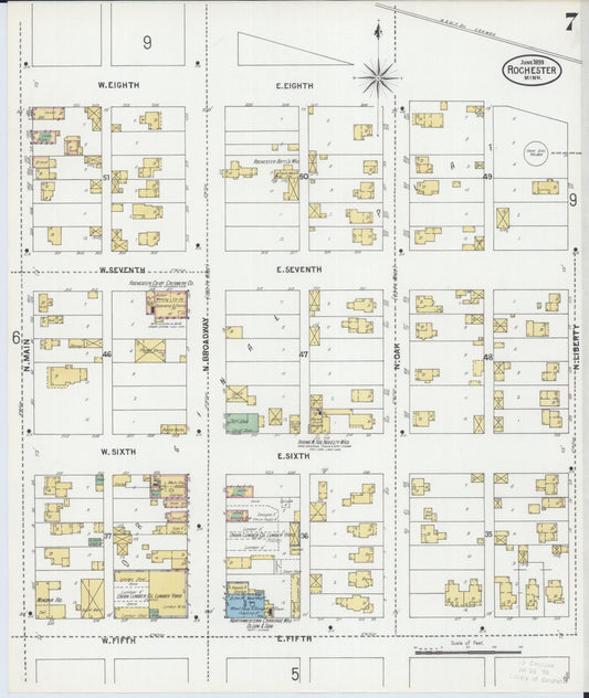 Sanborn Fire Insurance Map from Rochester, Olmsted County, Minnesota (1899), Sheet #0007 - Historic Sanborn Fire Insurance Map Print, vintage old map wall art, antique decor, genealogy gift, Minnesota Minnesota map