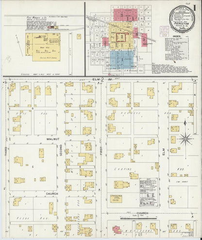 Sanborn Fire Insurance Map from Pierceton, Kosciusko County, Indiana (1901), Sheet #0001 - Historic Sanborn Fire Insurance Map Print, vintage old map wall art, antique decor, genealogy gift, Indiana Indiana map