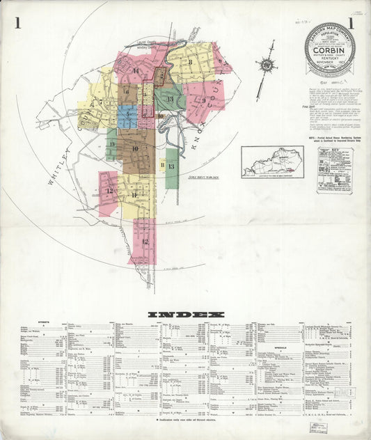 Sanborn Fire Insurance Map from Corbin, Knox and Whitley Counties, Kentucky (1923), Sheet #0001 - Complete Map Set gallery image, historic Sanborn map, vintage wall art, Kentucky Kentucky