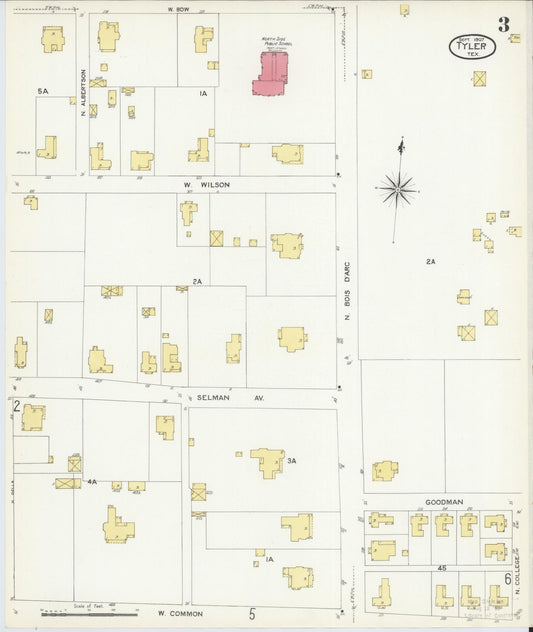 Sanborn Fire Insurance Map from Tyler, Smith County, Texas (1907), Sheet #0003 - Historic Sanborn Fire Insurance Map Print, vintage old map wall art, antique decor, genealogy gift, Texas Texas map