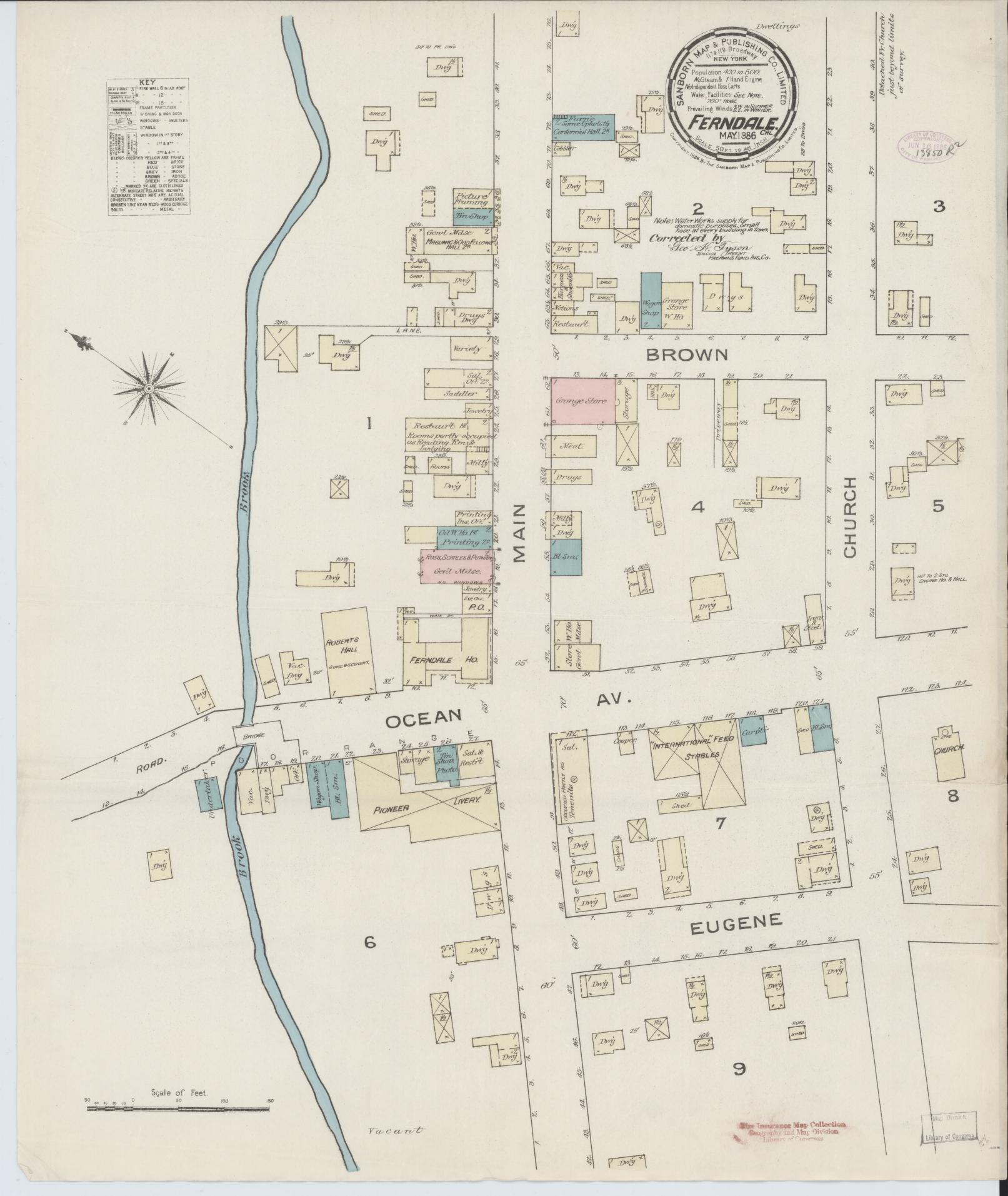 Sanborn Fire Insurance Map from Ferndale, Humboldt County, California (1886), Sheet #0001 - Historic Sanborn Fire Insurance Map Print, vintage old map wall art, antique decor, genealogy gift, California California map