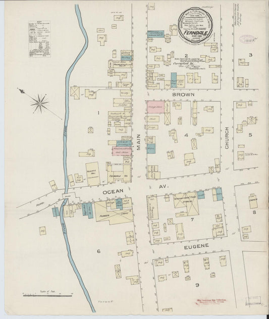 Sanborn Fire Insurance Map from Ferndale, Humboldt County, California (1886), Sheet #0001 - Historic Sanborn Fire Insurance Map Print, vintage old map wall art, antique decor, genealogy gift, California California map