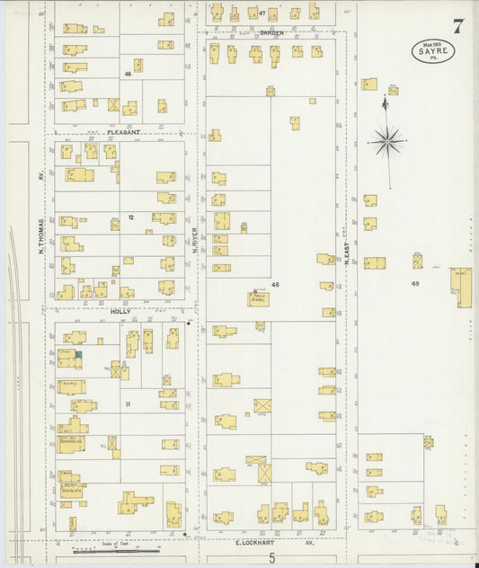 Sanborn Fire Insurance Map from Sayre, Bradford County, Pennsylvania (1903), Sheet #0007 - Historic Sanborn Fire Insurance Map Print, vintage old map wall art, antique decor, genealogy gift, Pennsylvania Pennsylvania map