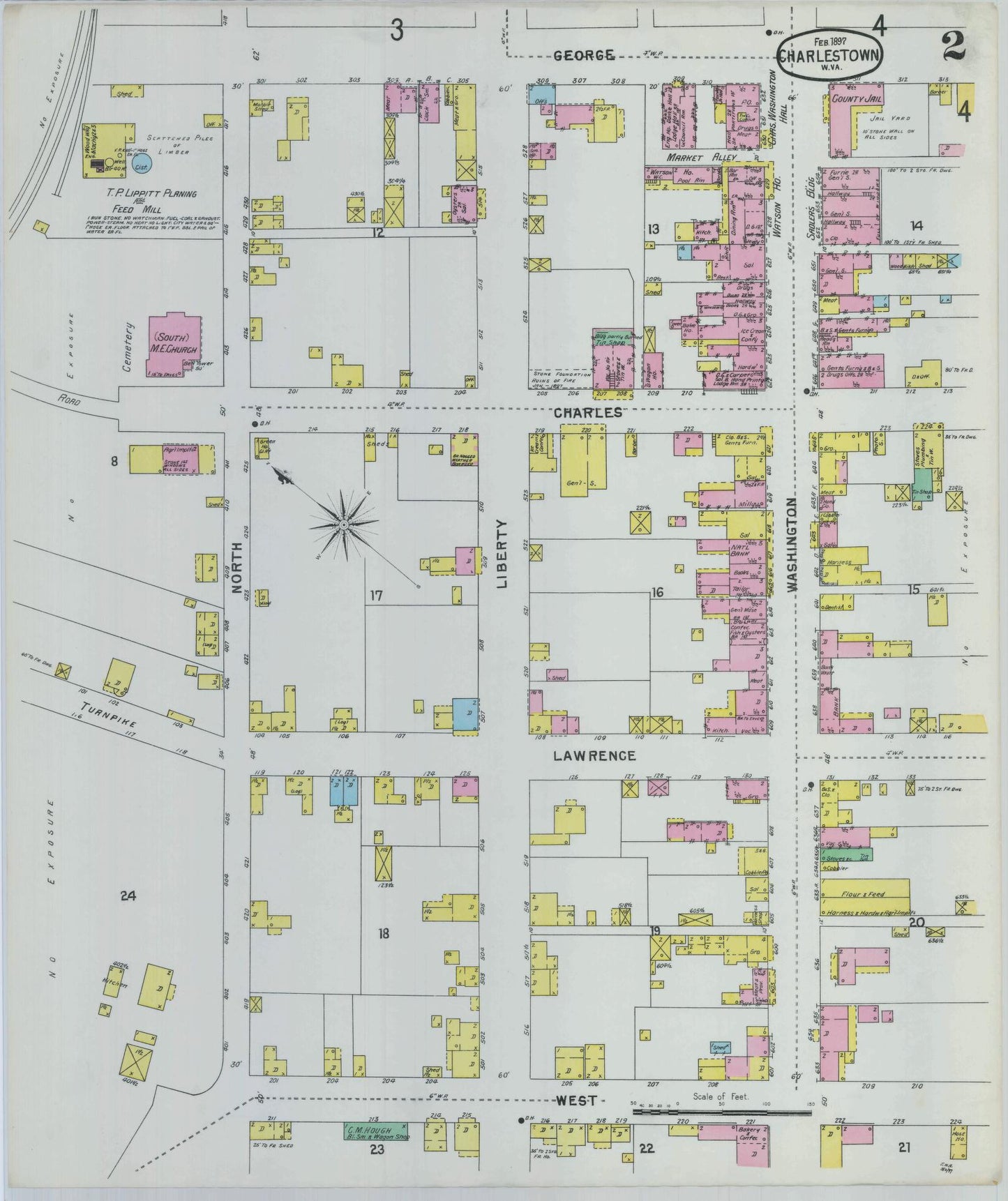 Sanborn Fire Insurance Map from Charles Town, Jefferson County, West Virginia (1897), Sheet #0002 - Complete Map Set gallery image, historic Sanborn map, vintage wall art, West Virginia West Virginia