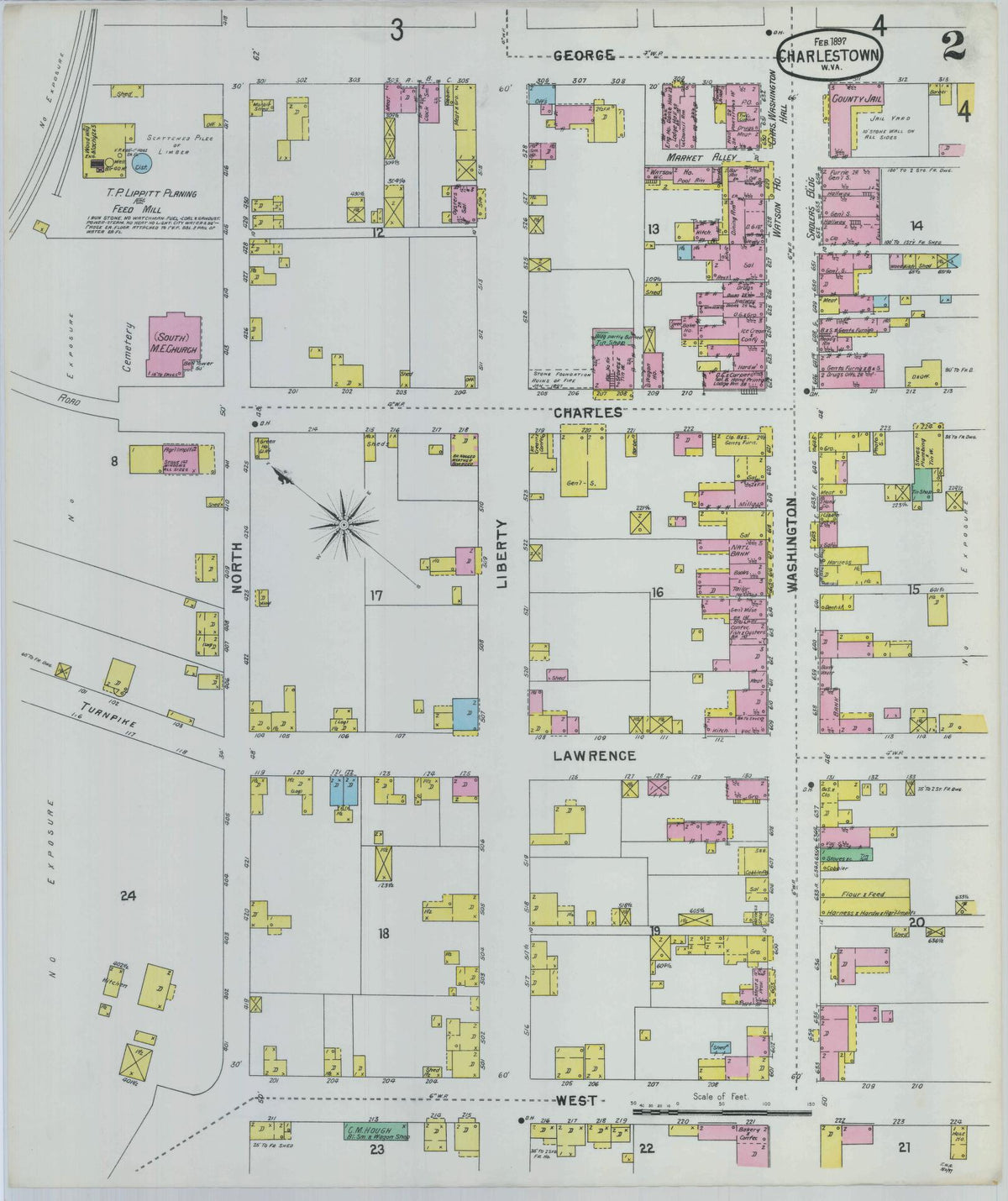Sanborn Fire Insurance Map from Charles Town, Jefferson County, West Virginia (1897), Sheet #0002 - Complete Map Set gallery image, historic Sanborn map, vintage wall art, West Virginia West Virginia