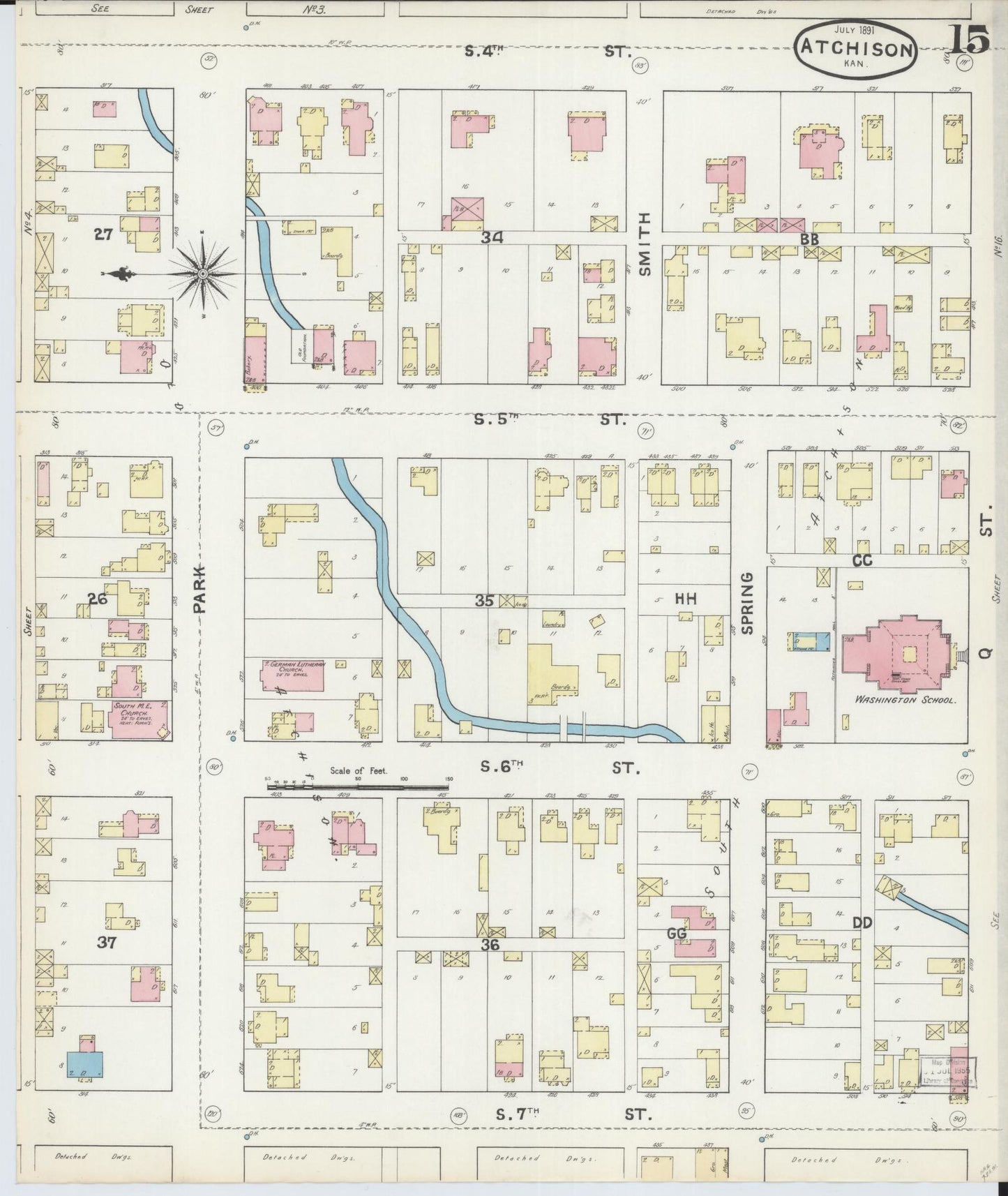 Sanborn Fire Insurance Map from Atchison, Atchison County, Kansas (1891), Sheet #0015 - Complete Map Set gallery image, historic Sanborn map, vintage wall art, Kansas Kansas