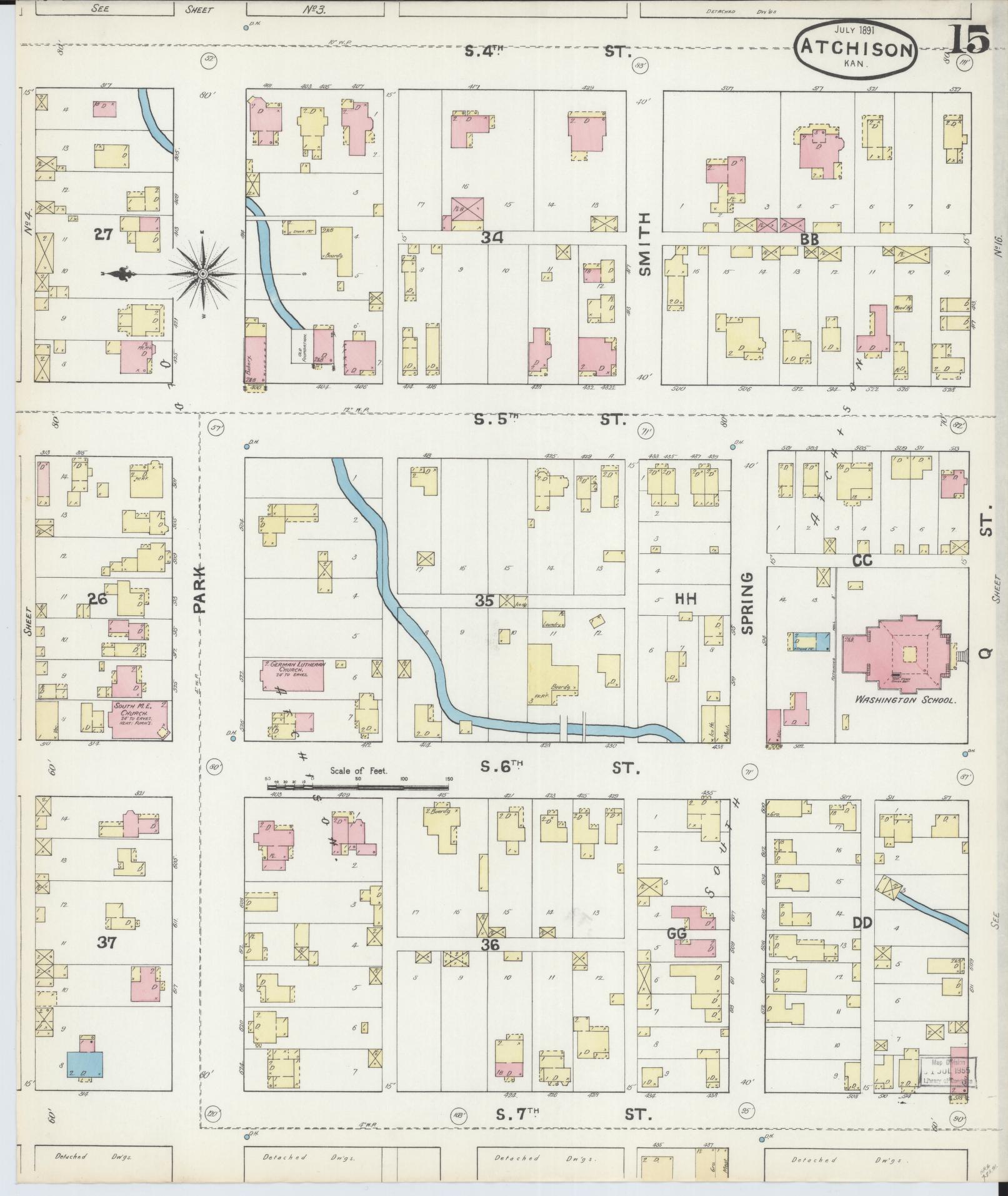 Sanborn Fire Insurance Map from Atchison, Atchison County, Kansas (1891), Sheet #0015 - Complete Map Set gallery image, historic Sanborn map, vintage wall art, Kansas Kansas