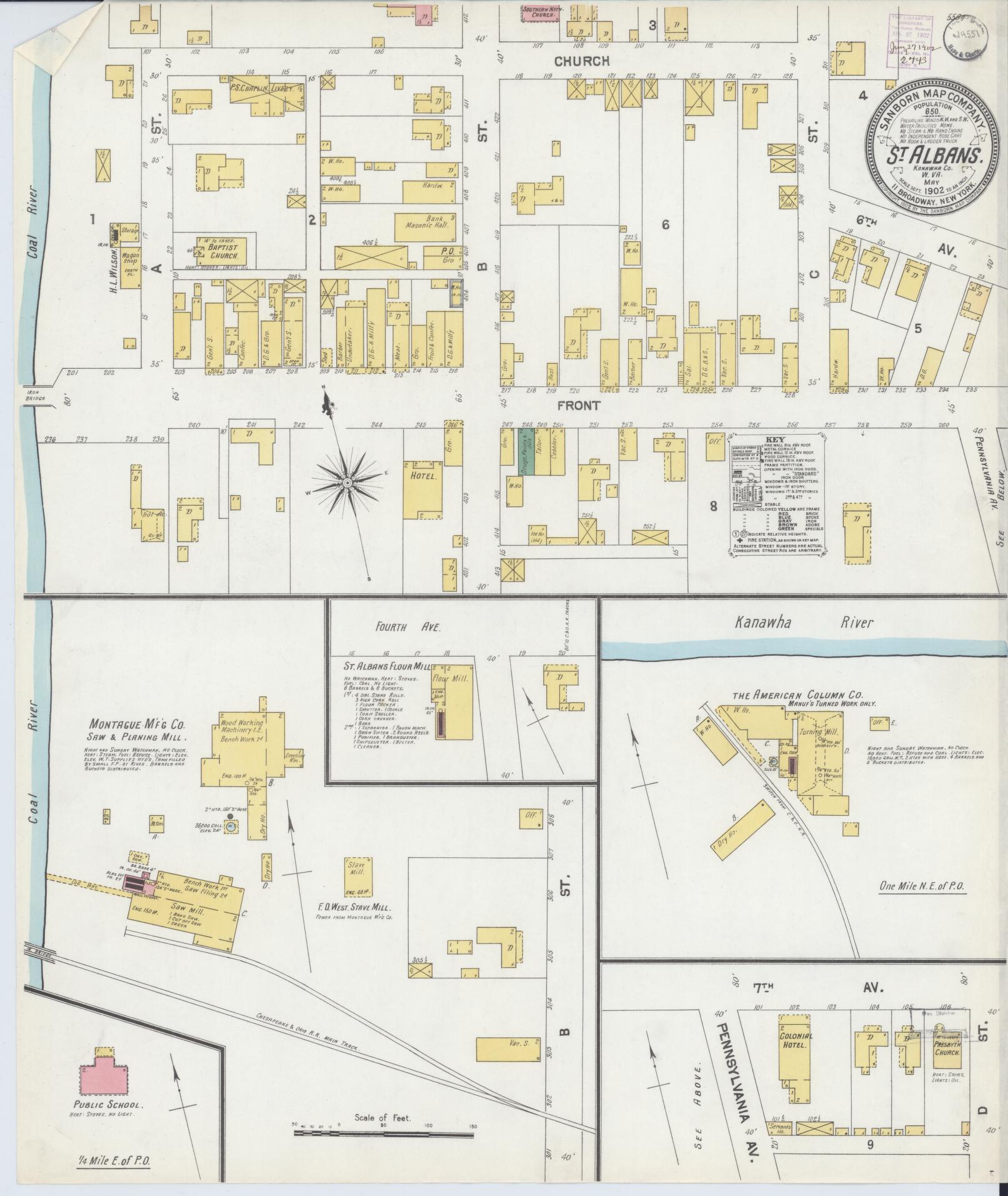 Sanborn Fire Insurance Map from Saint Albans, Kanawha County, West Virginia (1902), Sheet #0001 - Historic Sanborn Fire Insurance Map Print, vintage old map wall art, antique decor, genealogy gift, West Virginia West Virginia map