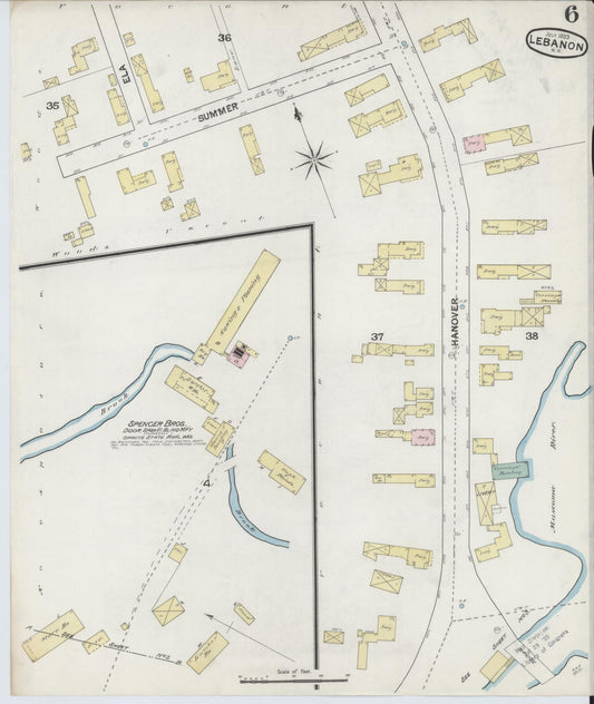 Sanborn Fire Insurance Map from Lebanon, Grafton County, New Hampshire (1889), Sheet #0006 - Historic Sanborn Fire Insurance Map Print, vintage old map wall art, antique decor, genealogy gift, New Hampshire New Hampshire map