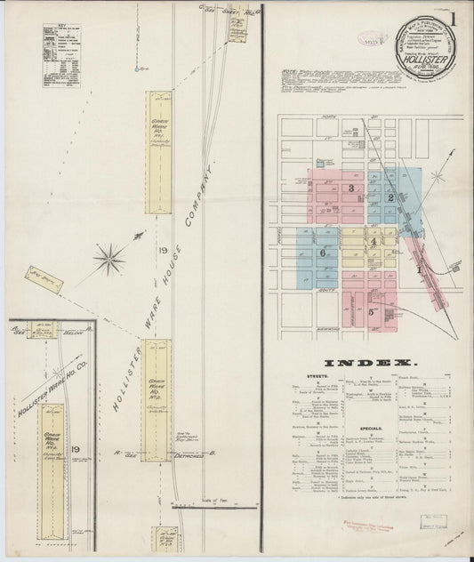 Sanborn Fire Insurance Map from Hollister, San Benito County, California (1886), Sheet #0001 - Historic Sanborn Fire Insurance Map Print, vintage old map wall art, antique decor, genealogy gift, California California map