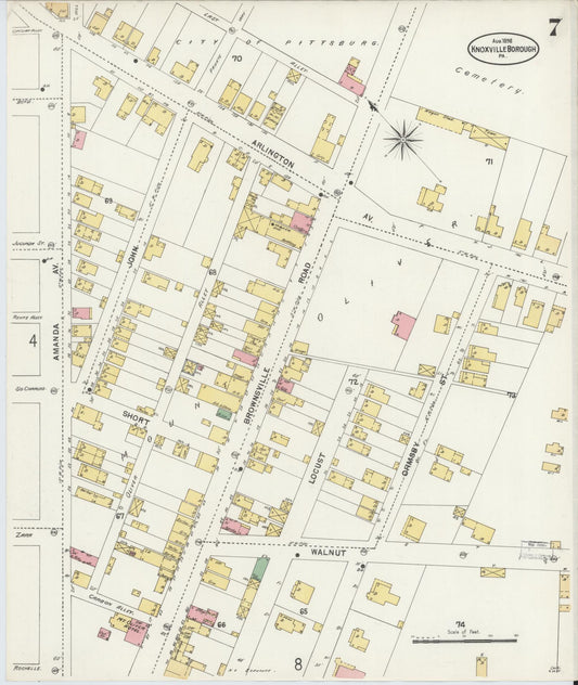 Sanborn Fire Insurance Map from Knoxville Borough, Allegheny County, Pennsylvania (1898), Sheet #0007 - Historic Sanborn Fire Insurance Map Print, vintage old map wall art, antique decor, genealogy gift, Pennsylvania Pennsylvania map