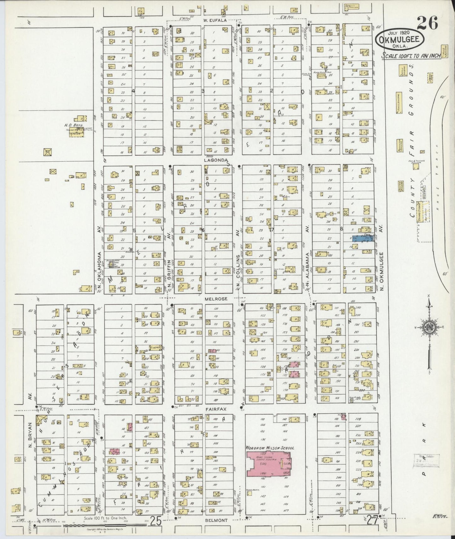 Sanborn Fire Insurance Map from Okmulgee, Okmulgee County, Oklahoma (1920), Sheet #0026 - Complete Map Set gallery image, historic Sanborn map, vintage wall art, Oklahoma Oklahoma