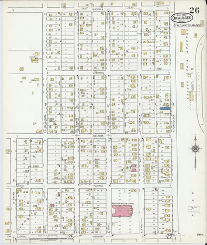 Sanborn Fire Insurance Map from Okmulgee, Okmulgee County, Oklahoma (1920), Sheet #0026 - Complete Map Set gallery image, historic Sanborn map, vintage wall art, Oklahoma Oklahoma