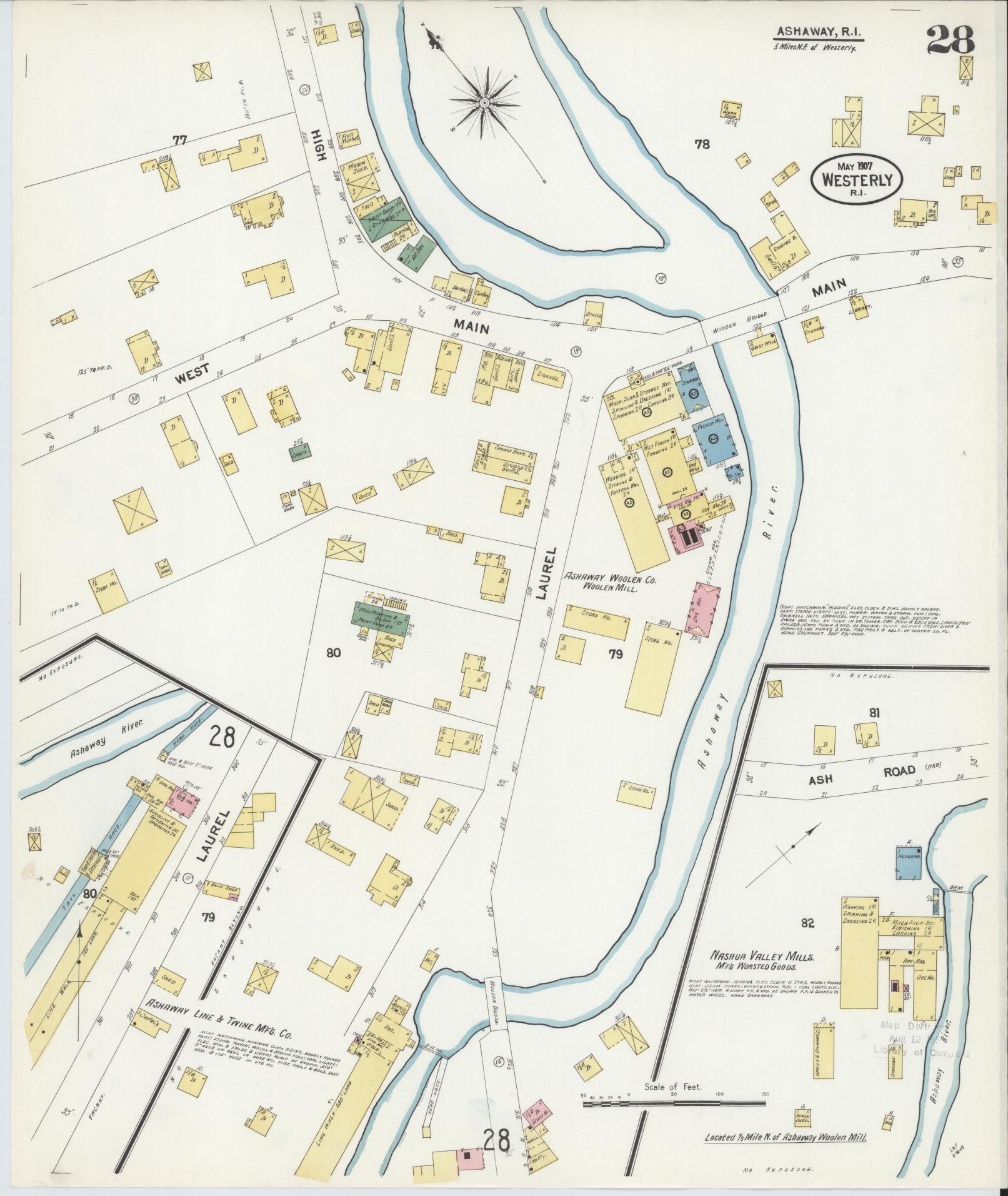 Sanborn Fire Insurance Map from Westerly, Washington County, Rhode Island (1907), Sheet #0028 - Historic Sanborn Fire Insurance Map Print, vintage old map wall art, antique decor, genealogy gift, Rhode Island Rhode Island map
