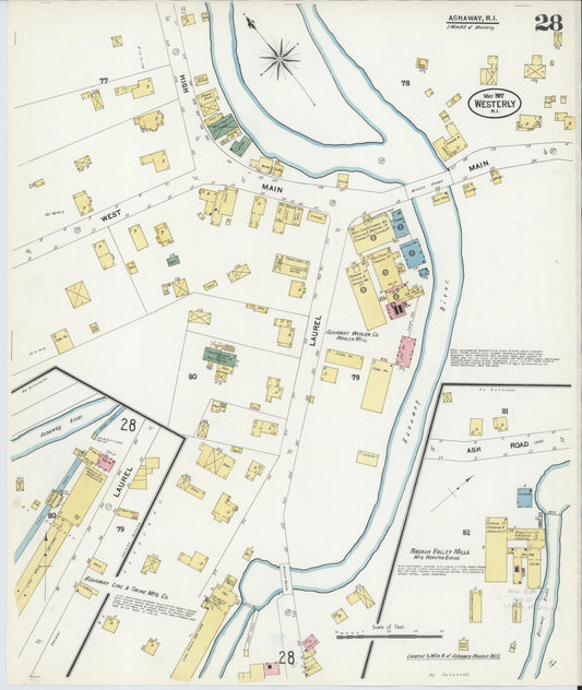 Sanborn Fire Insurance Map from Westerly, Washington County, Rhode Island (1907), Sheet #0028 - Historic Sanborn Fire Insurance Map Print, vintage old map wall art, antique decor, genealogy gift, Rhode Island Rhode Island map