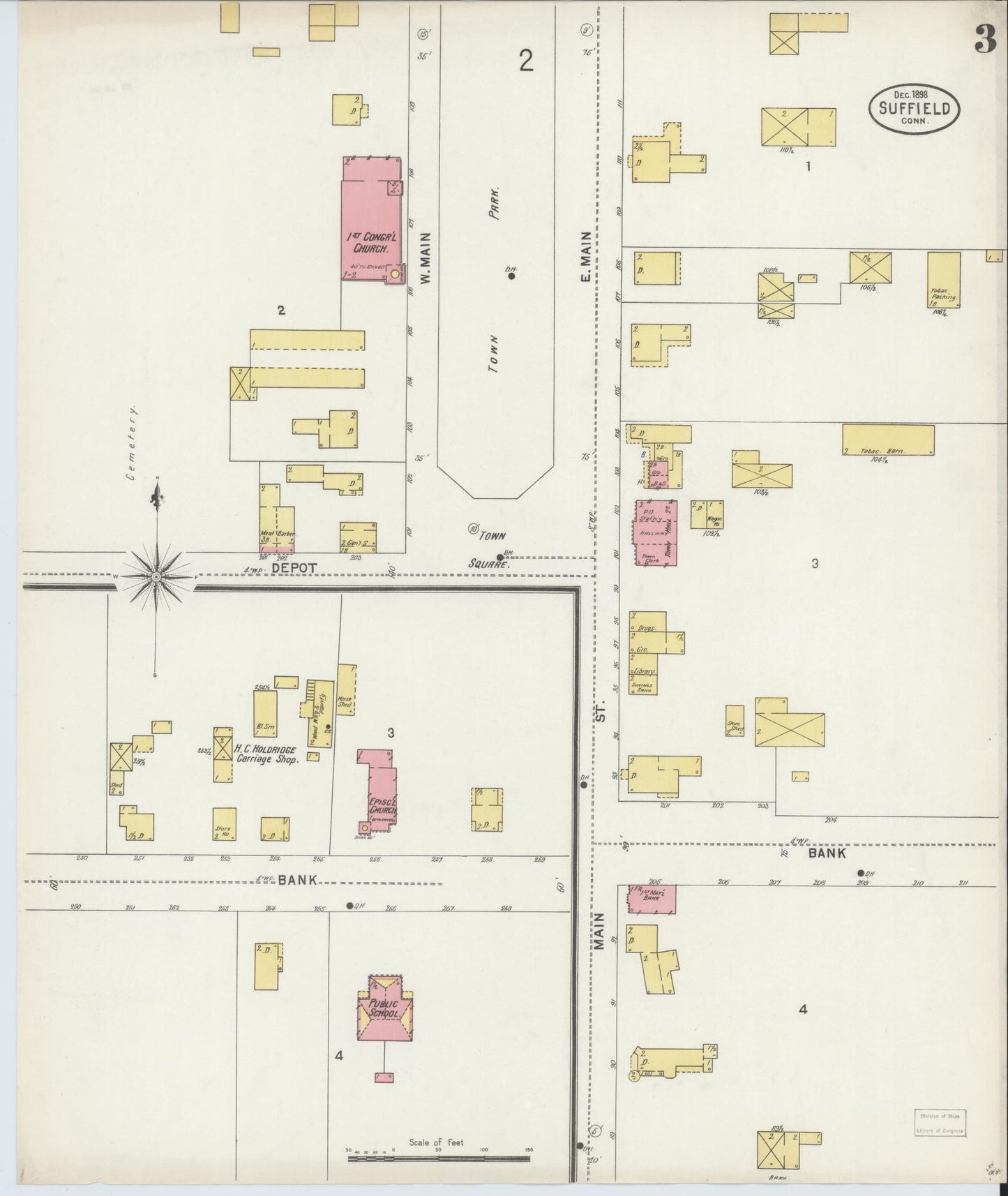 Sanborn Fire Insurance Map from Suffield, Hartford County, Connecticut (1898), Sheet #0003 - Complete Map Set gallery image, historic Sanborn map, vintage wall art, Connecticut Connecticut