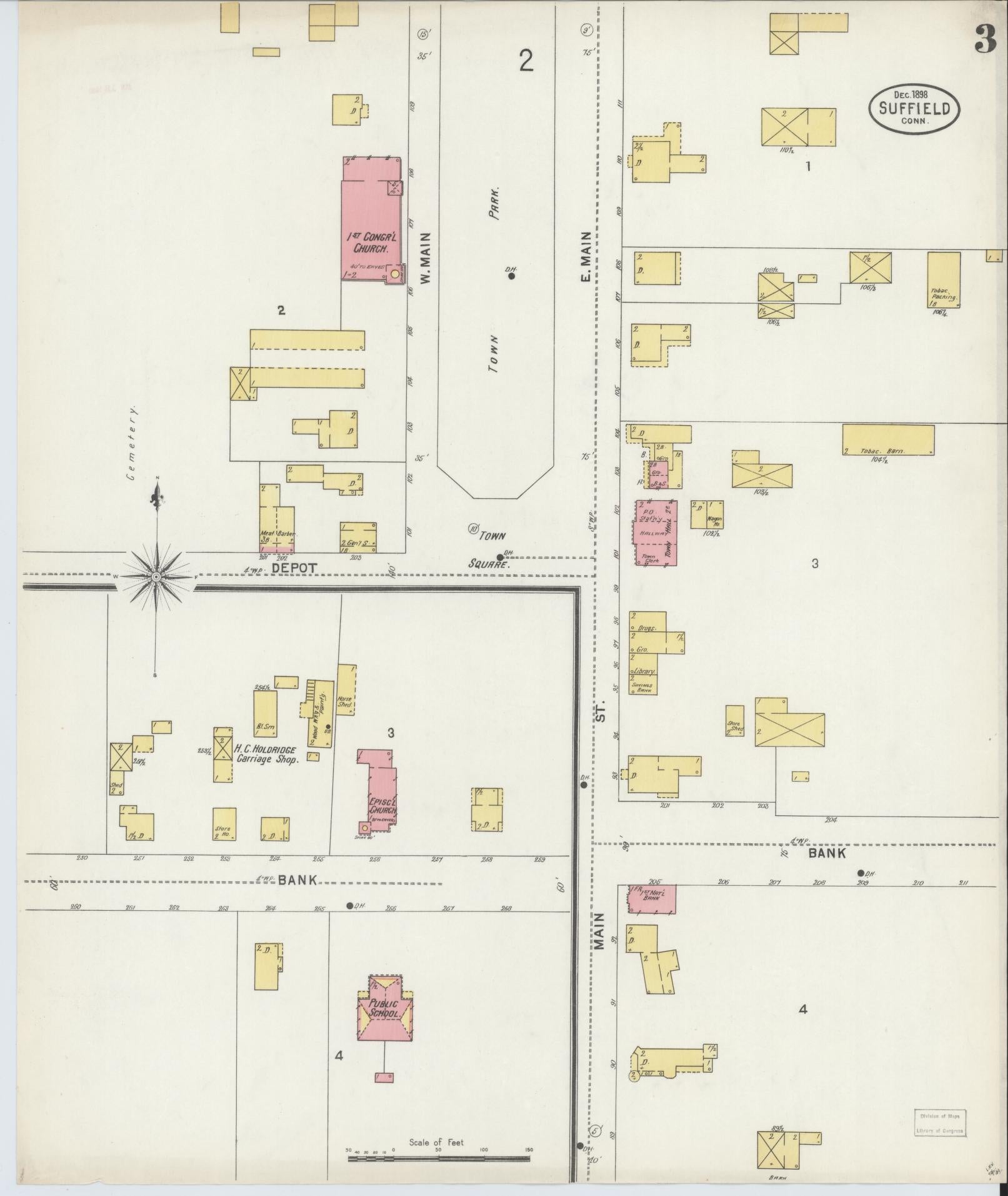 Sanborn Fire Insurance Map from Suffield, Hartford County, Connecticut (1898), Sheet #0003 - Complete Map Set gallery image, historic Sanborn map, vintage wall art, Connecticut Connecticut
