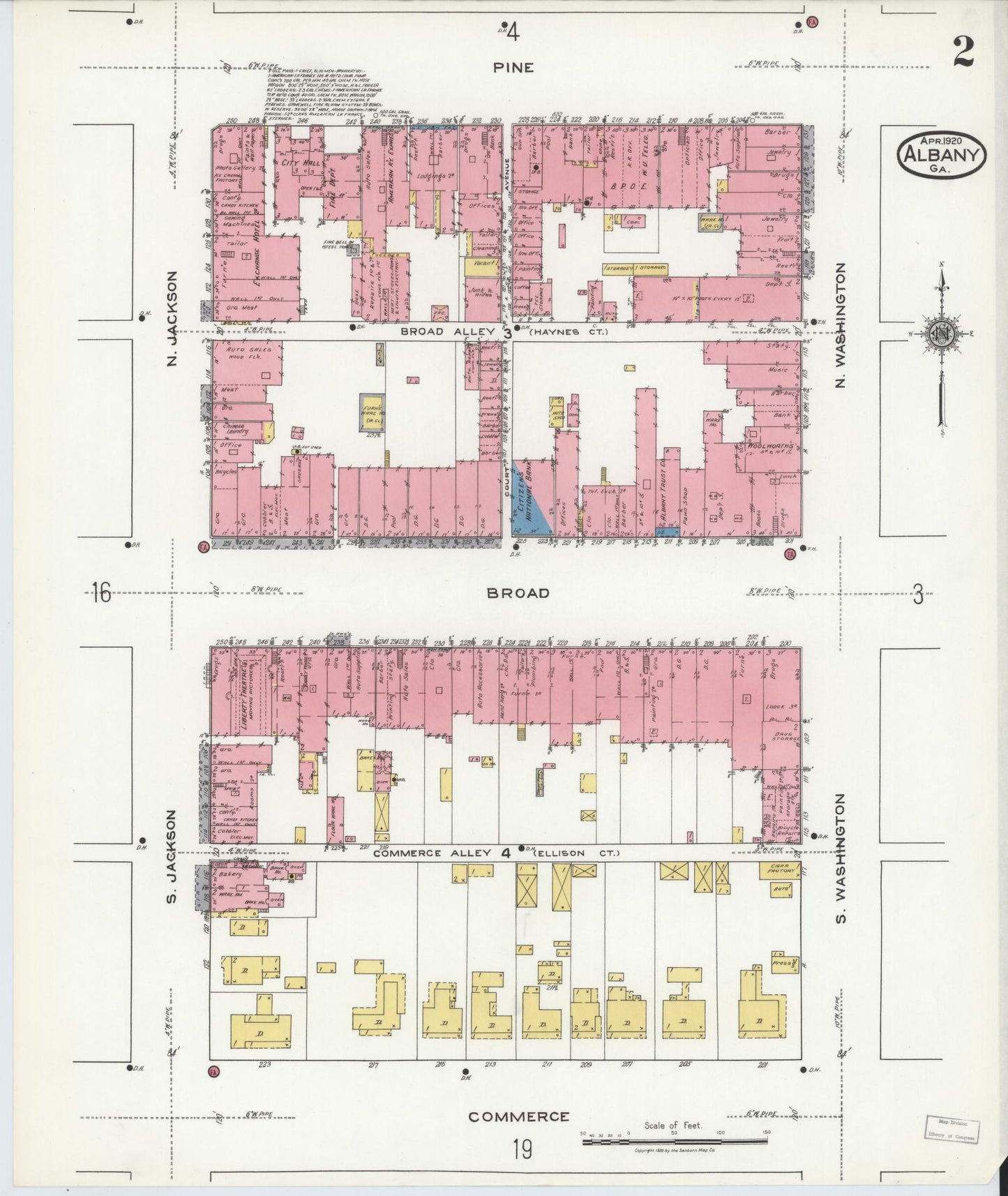 Sanborn Fire Insurance Map from Albany, Dougherty County, Georgia (1920), Sheet #0002 - Complete Map Set gallery image, historic Sanborn map, vintage wall art, Georgia Georgia