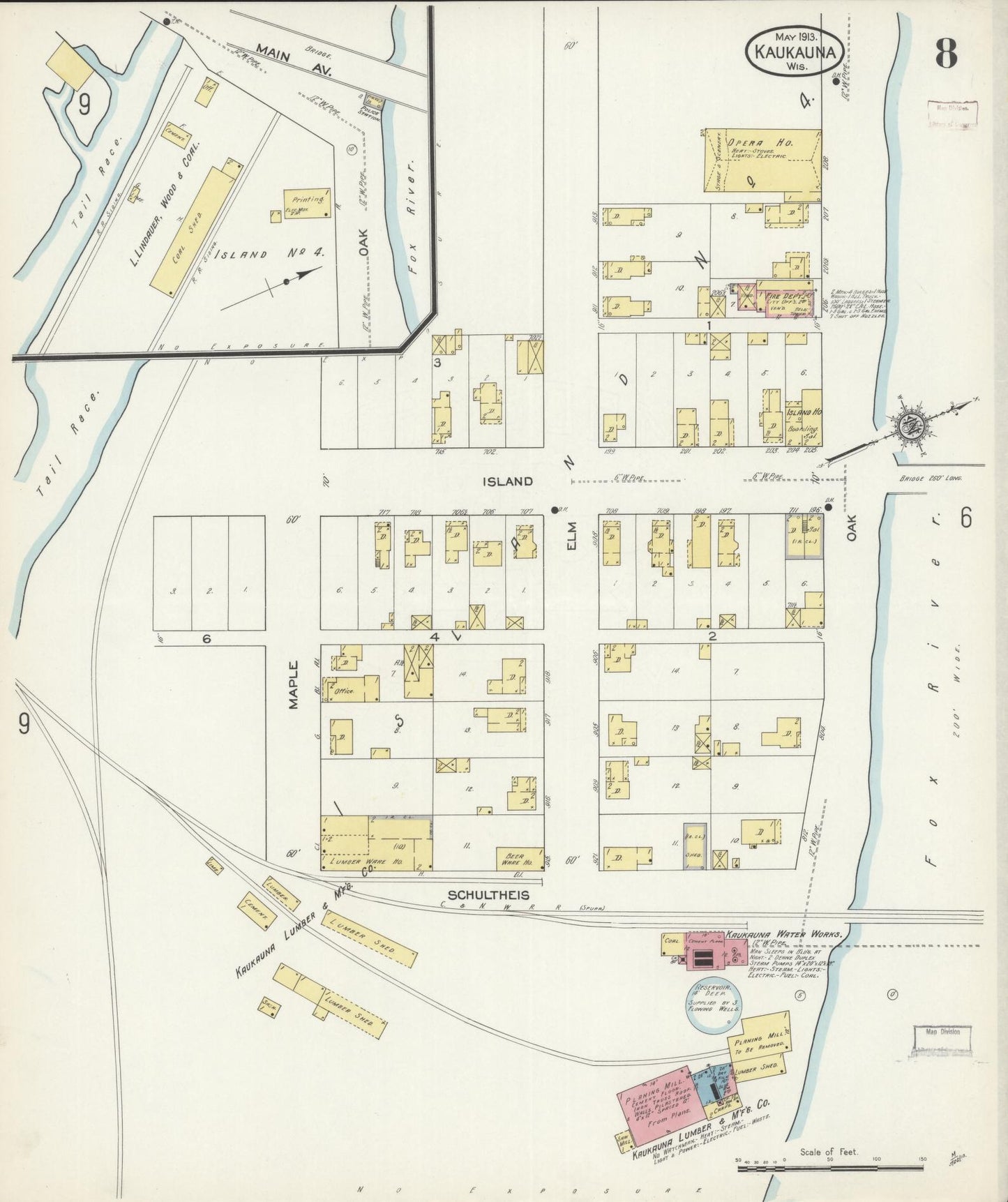 Sanborn Fire Insurance Map from Kaukauna, Outagamie County, Wisconsin (1913), Sheet #0008 - Complete Map Set gallery image, historic Sanborn map, vintage wall art, Wisconsin Wisconsin