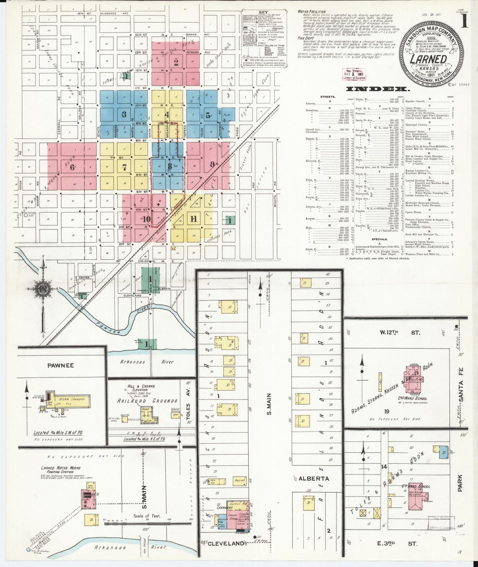 Sanborn Fire Insurance Map from Larned, Pawnee County, Kansas (1911), Sheet #0001 - Complete Map Set gallery image, historic Sanborn map, vintage wall art, Kansas Kansas