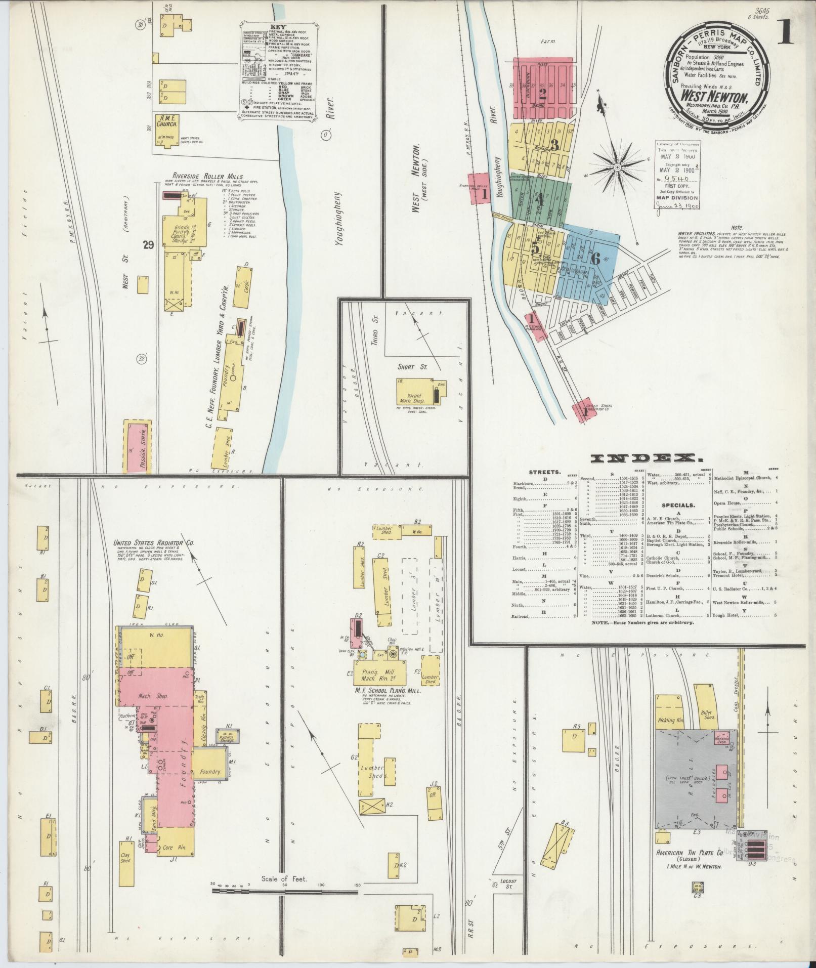 Sanborn Fire Insurance Map from West Newton, Westmoreland County, Pennsylvania. (1900) – Historic Sanborn Fire Insurance Map Print