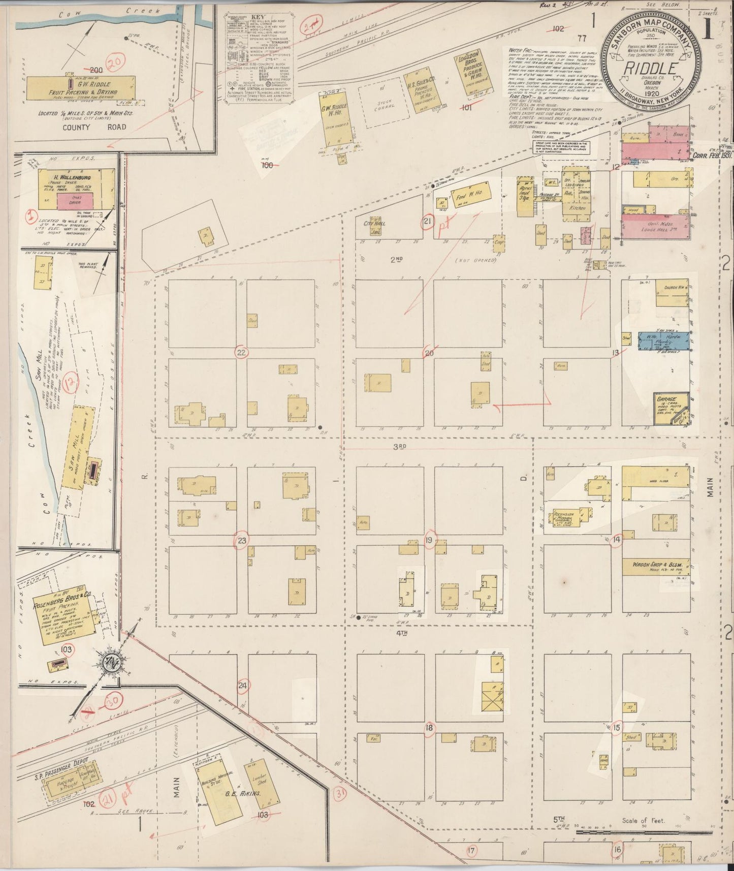 Sanborn Fire Insurance Map from Riddle, Douglas County, Oregon (1931), Sheet #0001 - Complete Map Set gallery image, historic Sanborn map, vintage wall art, Oregon Oregon