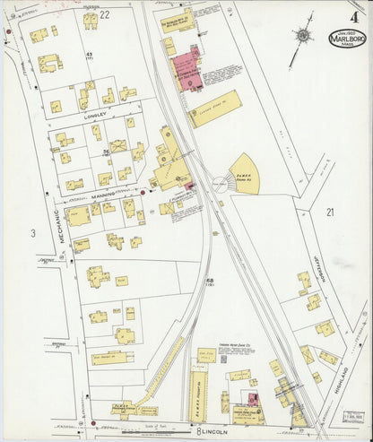 Sanborn Fire Insurance Map from Marlborough, Middlesex County, Massachusetts (1920), Sheet #0004 - Historic Sanborn Fire Insurance Map Print, vintage old map wall art, antique decor, genealogy gift, Massachusetts Massachusetts map