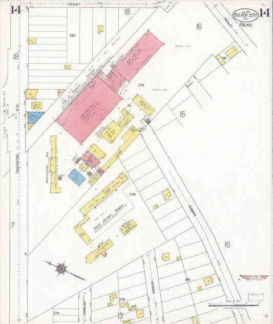 Sanborn Fire Insurance Map from Culver City, Los Angeles County, California (1924), Sheet #0014 - Historic Sanborn Fire Insurance Map Print, vintage old map wall art, antique decor, genealogy gift, California California map