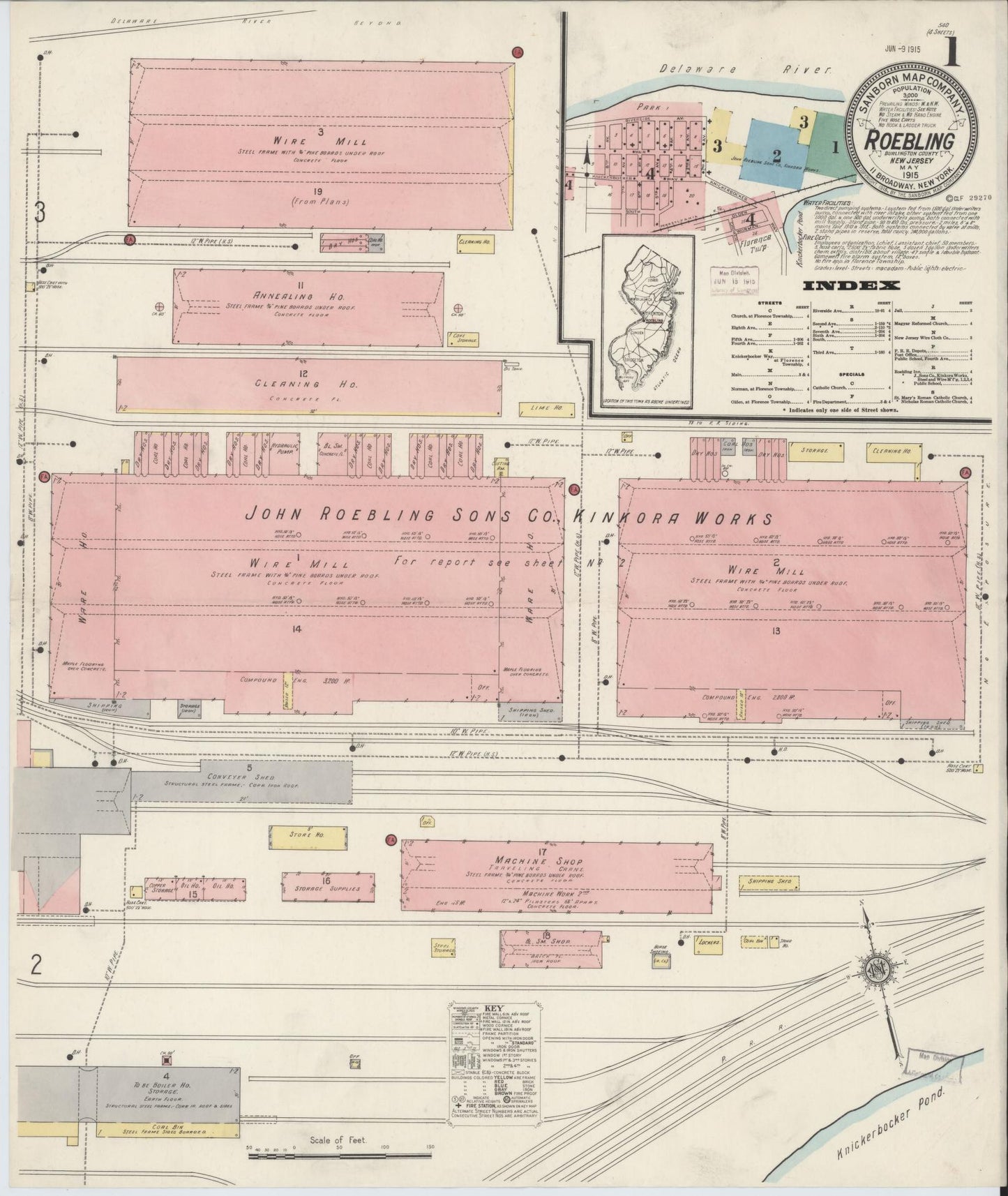 Sanborn Fire Insurance Map from Roebling, Burlington County, New Jersey. (1915) – Historic Sanborn Fire Insurance Map Print