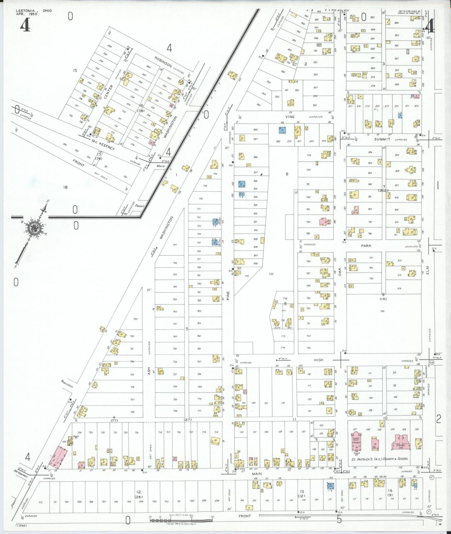 Sanborn Fire Insurance Map from Leetonia, Columbiana County, Ohio (1950), Sheet #0004 - Complete Map Set gallery image, historic Sanborn map, vintage wall art, Ohio Ohio