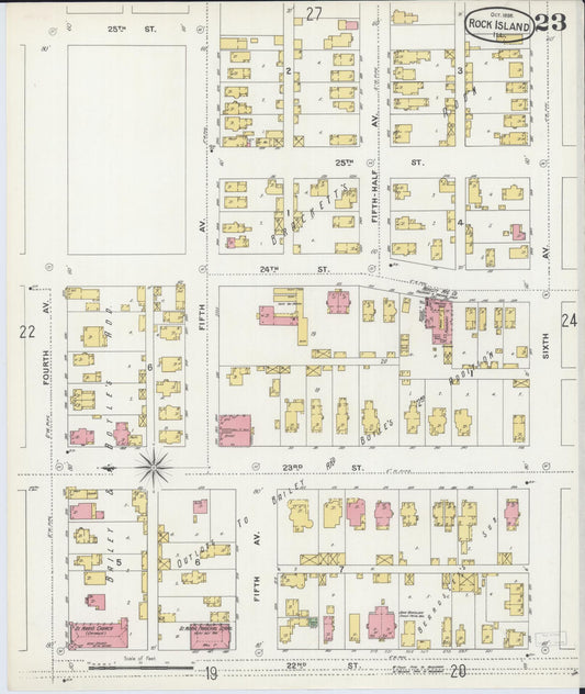 Sanborn Fire Insurance Map from Rock Island, Rock Island County, Illinois (1898), Sheet #0023 - Historic Sanborn Fire Insurance Map Print, vintage old map wall art, antique decor, genealogy gift, Illinois Illinois map