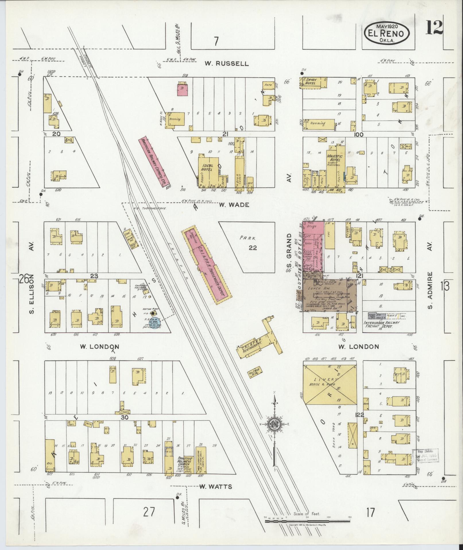 Sanborn Fire Insurance Map from El Reno, Canadian County, Oklahoma (1920), Sheet #0012 - Historic Sanborn Fire Insurance Map Print, vintage old map wall art, antique decor, genealogy gift, Oklahoma Oklahoma map