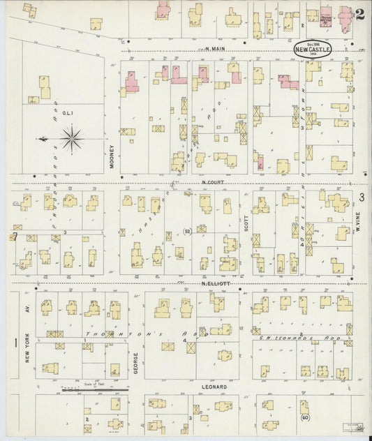 Sanborn Fire Insurance Map from New Castle, Henry County, Indiana (1896), Sheet #0002 - Historic Sanborn Fire Insurance Map Print, vintage old map wall art, antique decor, genealogy gift, Indiana Indiana map