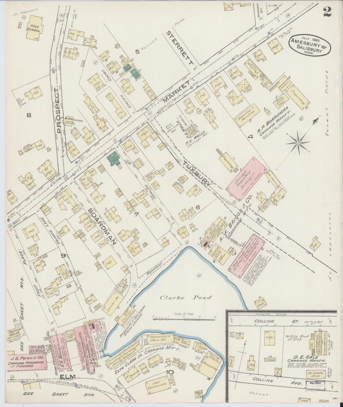 Sanborn Fire Insurance Map from Amesbury, Essex County, Massachusetts (1885), Sheet #0002 - Historic Sanborn Fire Insurance Map Print, vintage old map wall art, antique decor, genealogy gift, Massachusetts Massachusetts map