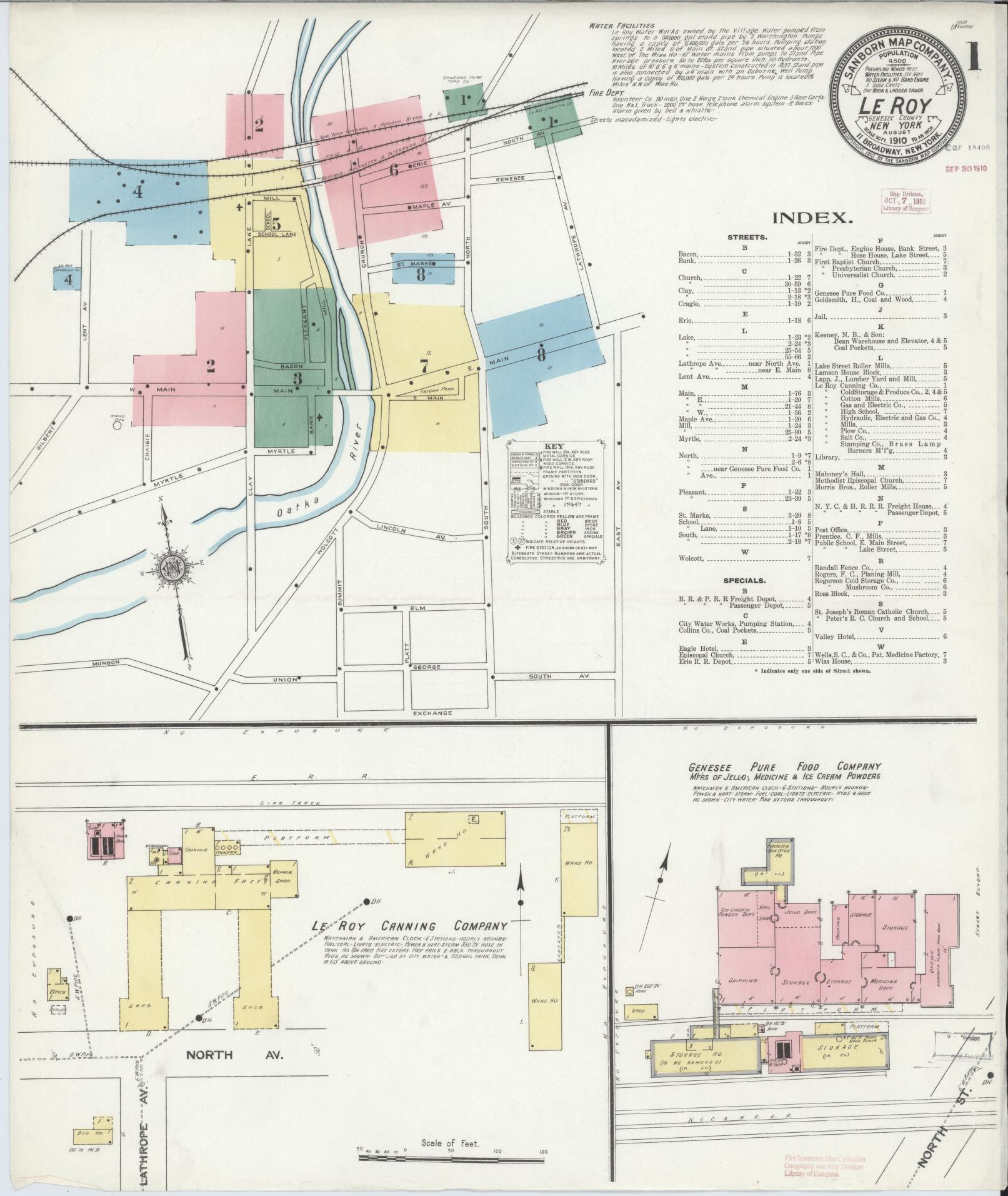 Sanborn Fire Insurance Map from Le Roy, Genesee County, New York. (1910) – Historic Sanborn Fire Insurance Map Print