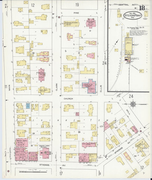 Sanborn Fire Insurance Map from Stevens Point, Portage County, Wisconsin (1912), Sheet #0018 - Historic Sanborn Fire Insurance Map Print, vintage old map wall art, antique decor, genealogy gift, Wisconsin Wisconsin map