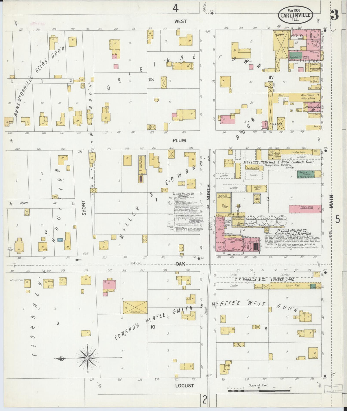 Sanborn Fire Insurance Map from Carlinville, Macoupin County, Illinois (1900), Sheet #0003 - Historic Sanborn Fire Insurance Map Print, vintage old map wall art, antique decor, genealogy gift, Illinois Illinois map