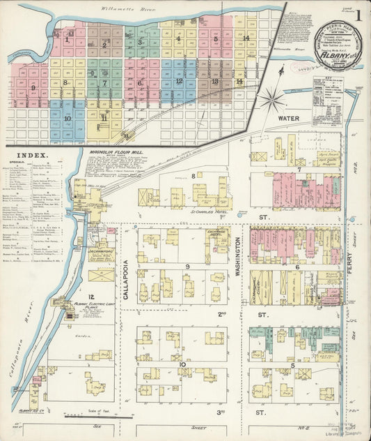 Sanborn Fire Insurance Map from Albany, Linn County, Oregon (1890), Sheet #0001 - Historic Sanborn Fire Insurance Map Print, vintage old map wall art, antique decor, genealogy gift, Oregon Oregon map