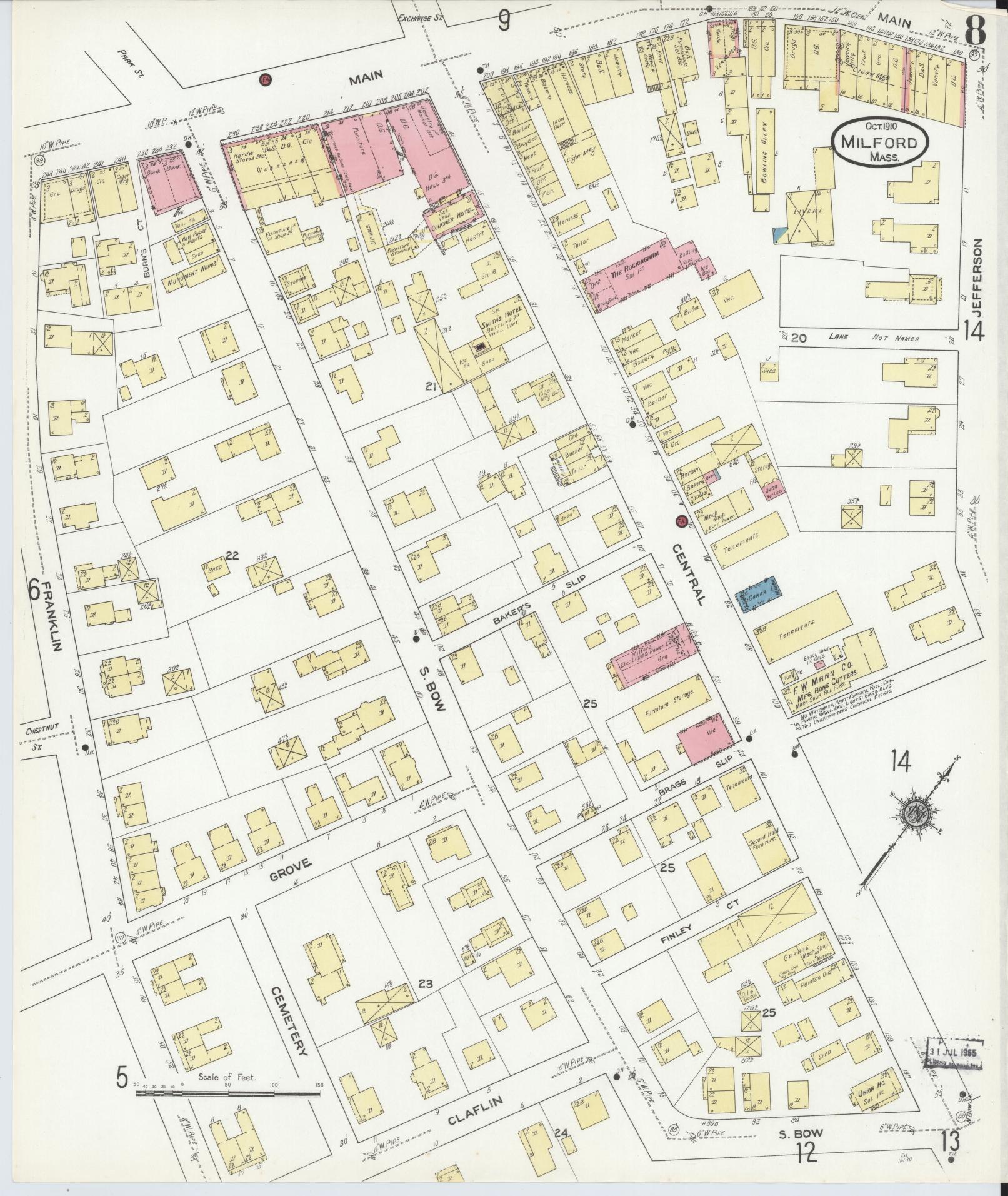 Sanborn Fire Insurance Map from Milford, Worcester County, Massachusetts (1910), Sheet #0008 - Complete Map Set gallery image, historic Sanborn map, vintage wall art, Massachusetts Massachusetts