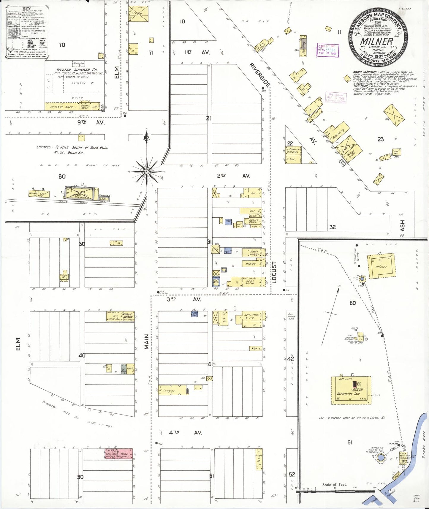 Sanborn Fire Insurance Map from Milner, Twin Falls County, Idaho (1909), Sheet #0001 - Complete Map Set gallery image, historic Sanborn map, vintage wall art, Falls Idaho