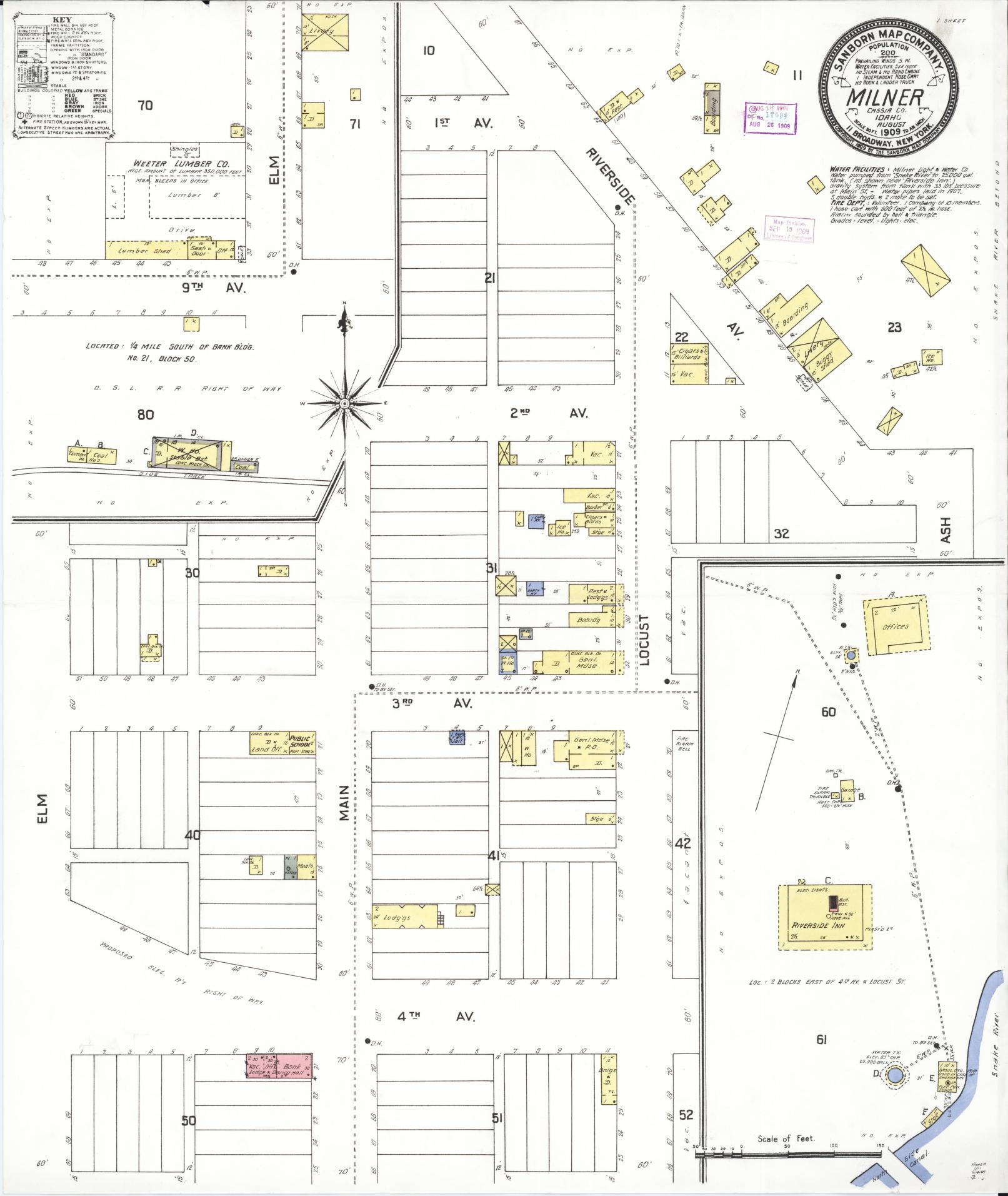 Sanborn Fire Insurance Map from Milner, Twin Falls County, Idaho (1909), Sheet #0001 - Complete Map Set gallery image, historic Sanborn map, vintage wall art, Falls Idaho