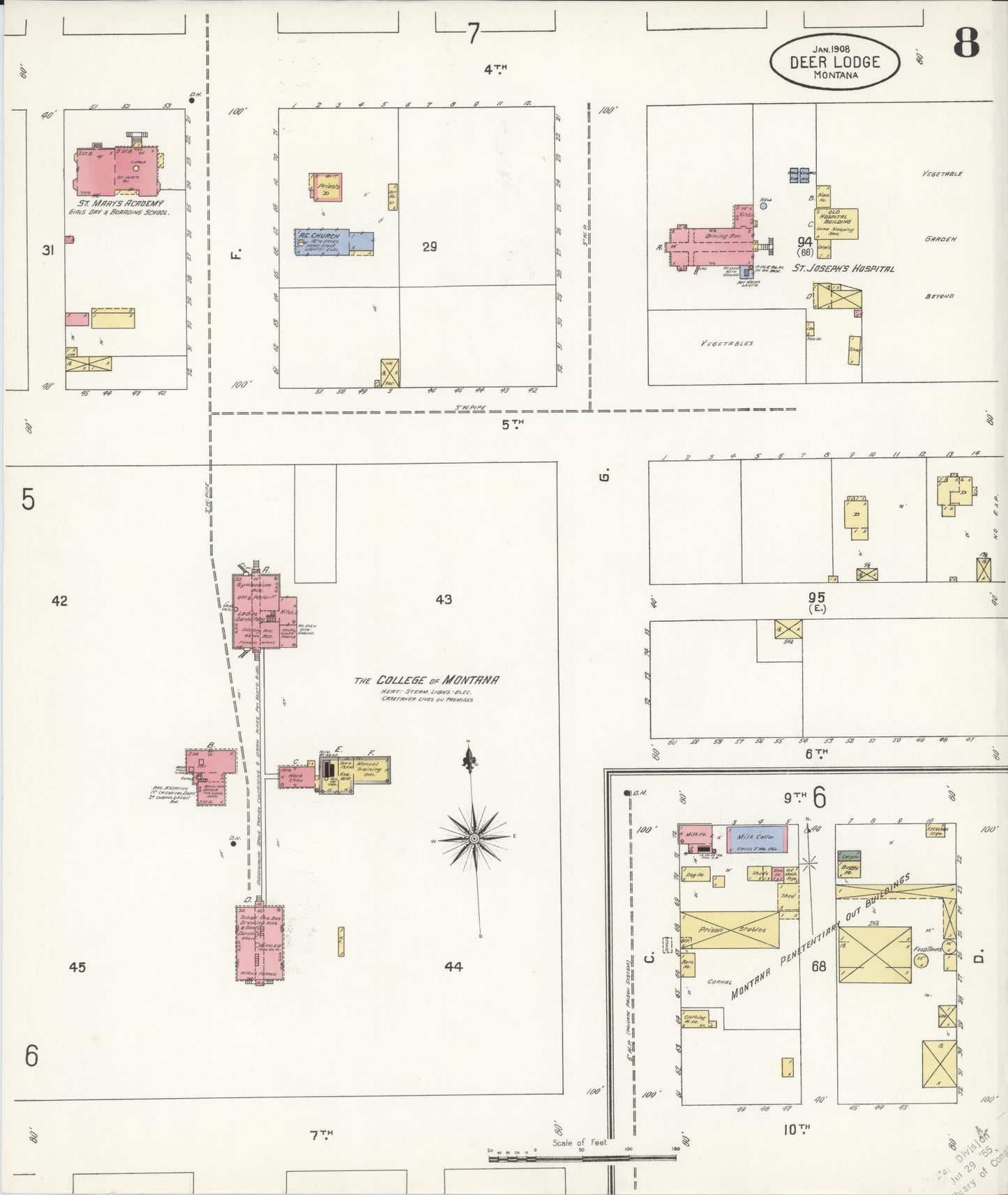 Sanborn Fire Insurance Map from Deer Lodge, Powell County, Montana (1908), Sheet #0008 - Historic Sanborn Fire Insurance Map Print, vintage old map wall art, antique decor, genealogy gift, Montana Montana map