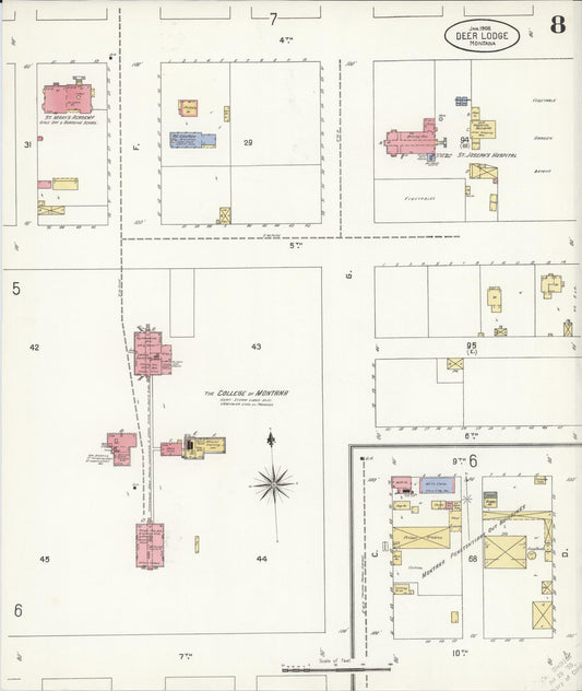 Sanborn Fire Insurance Map from Deer Lodge, Powell County, Montana (1908), Sheet #0008 - Historic Sanborn Fire Insurance Map Print, vintage old map wall art, antique decor, genealogy gift, Montana Montana map
